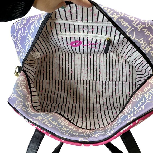 Luv Betsey by Betsey Johnson Multicolor Heart Graffiti Weekender Travel Bag - Picture 13 of 14